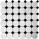 Artistic Tile Marble Carrara White Mosaic Octagon Field with Diamond Black Accents