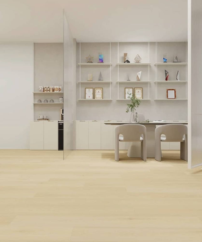 Essentials Light Brown Laminate Floor Floating Floor Moondust 9″ ESS11M-126 Room