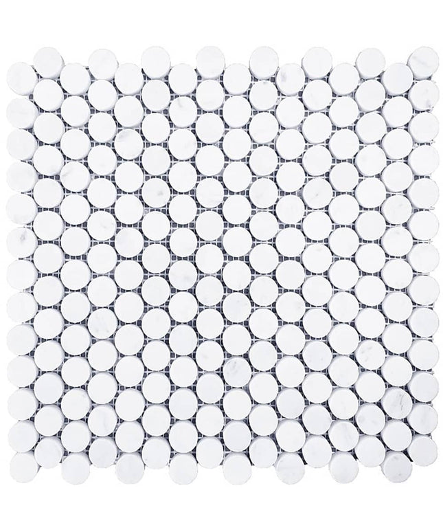 Artistic Tile  Marble Carrara White Mosaic Honed Penny Field Pattern Vintage Tile