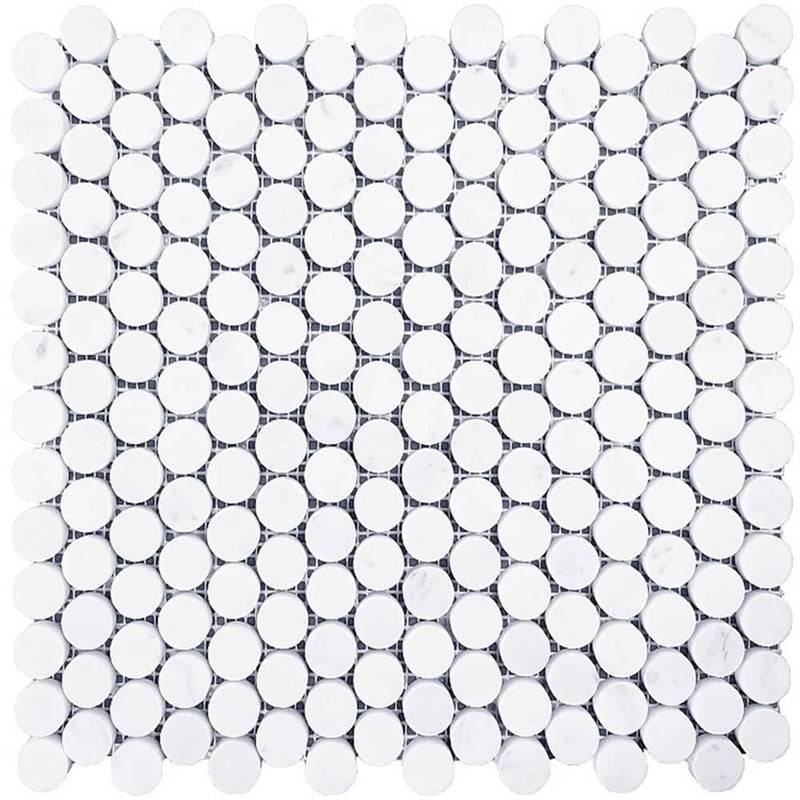 Artistic Tile  Marble Carrara White Mosaic Honed Penny Field Pattern Vintage Tile