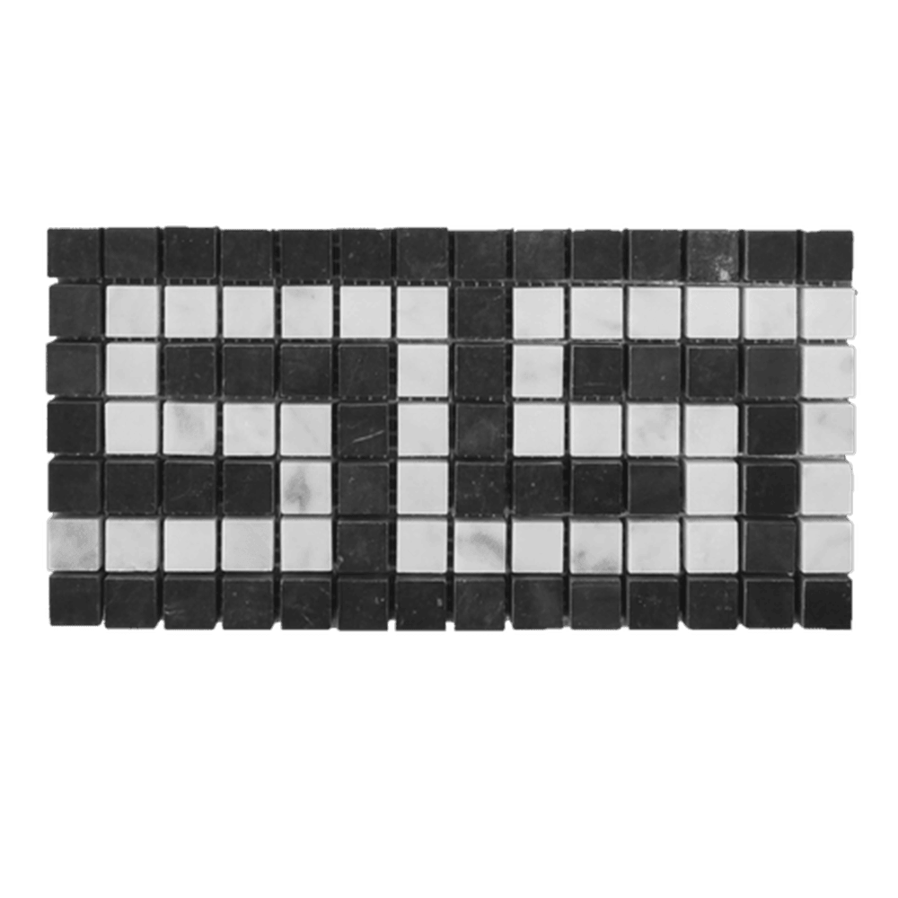 Artistic Tile  Marble Carrara White & Black Mosaic Honed Greek Key Border Vintage Tile