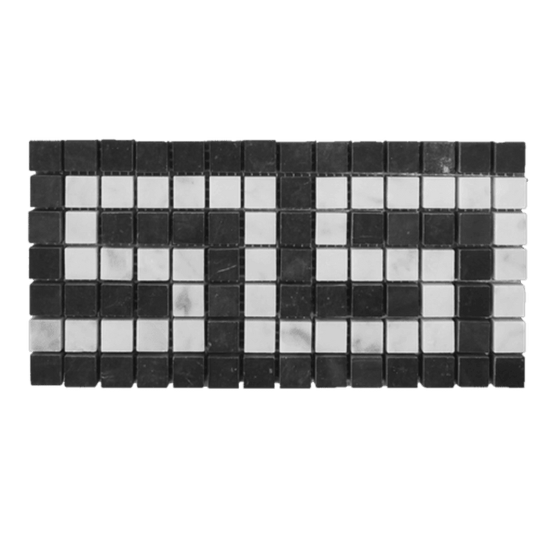 Artistic Tile  Marble Carrara White & Black Mosaic Honed Greek Key Border Vintage Tile