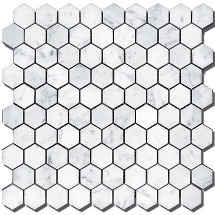 Artistic Tile Mosaic Marble Carrara White Honed 1-1/4" Hexagon Pattern Vintage Tile