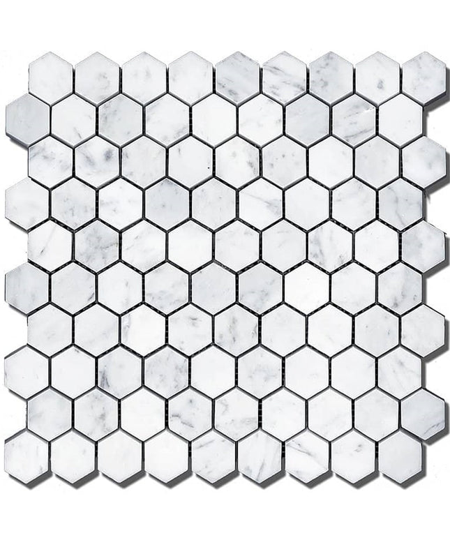Artistic Tile Mosaic Marble Carrara White Honed 1-1/4" Hexagon Pattern Vintage Tile