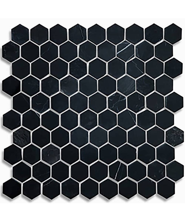 Artistic Tile Marble Mosaic Honed 1.25 Inch Hexagon Field Jet Black Vintage Tile
