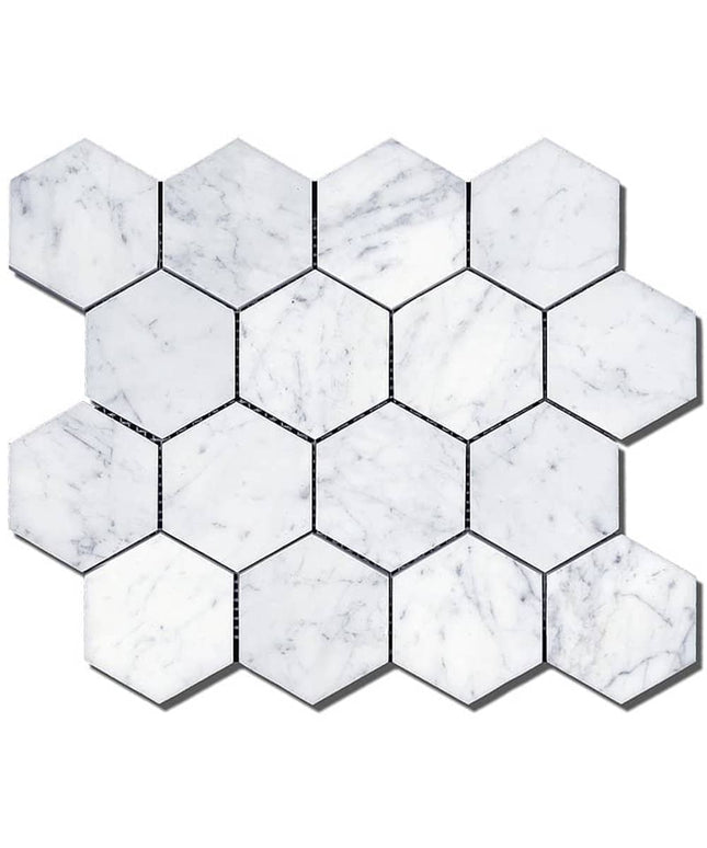 Artistic Tile  Marble Carrara White Mosaic Honed 3 Inch Hexagon Vintage Tile