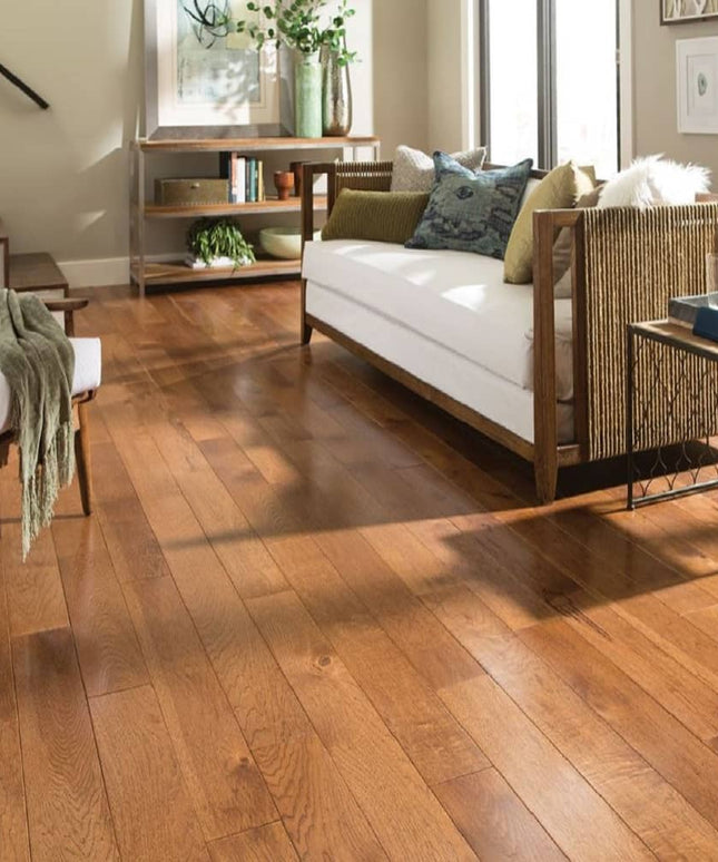 Mullican Durable Sawn Engineered Hickory Hardwood Floor Nature Provincial Room