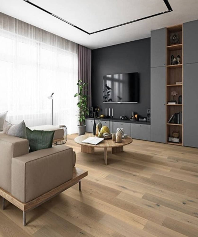 Mullican Durable Sawn Engineered White Oak Hardwood Floor Bellême Alsace Room