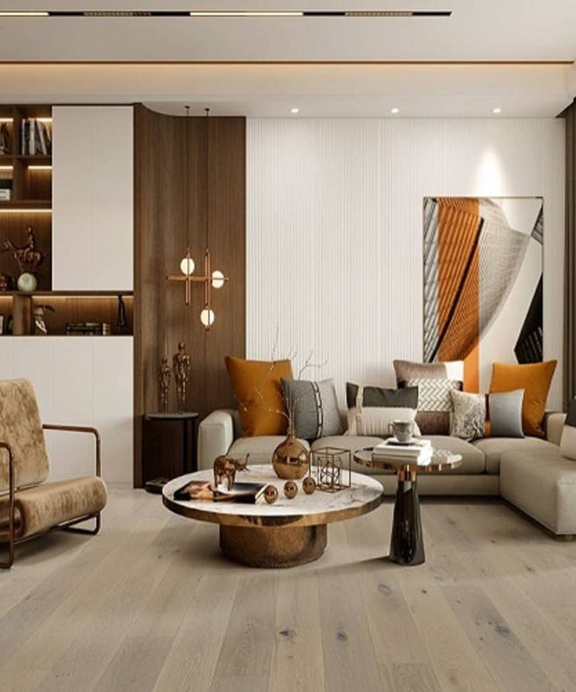 Mullican Durable Sawn Engineered White Oak Hardwood Floor Bellême Vincennes Room