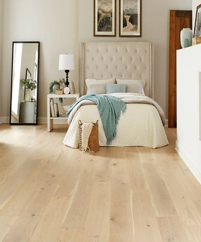 Mullican Stylish Engineered European White Oak Hardwood Floor Castillian Premier Monroe Bisque Room