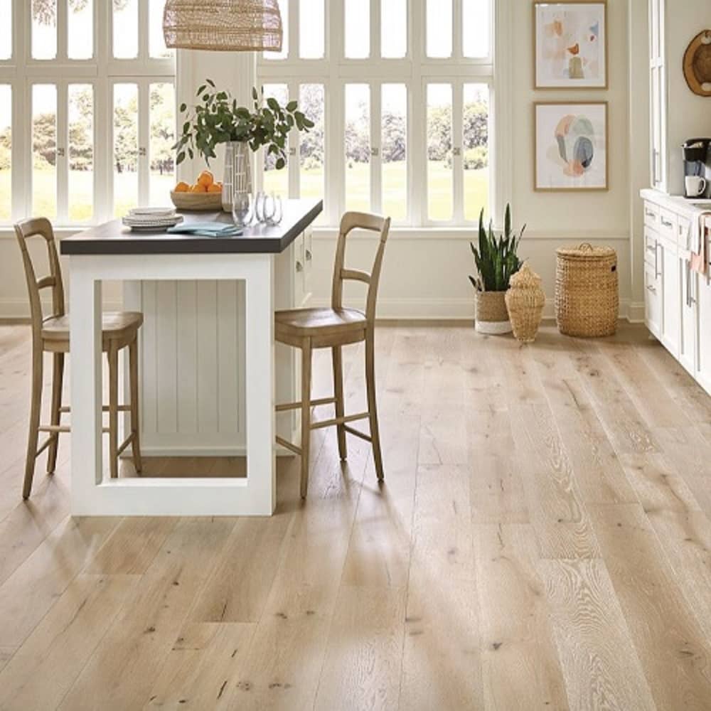 Mullican Stylish Engineered European White Oak Hardwood Floor Castillian Premier Offshore Mist Room
