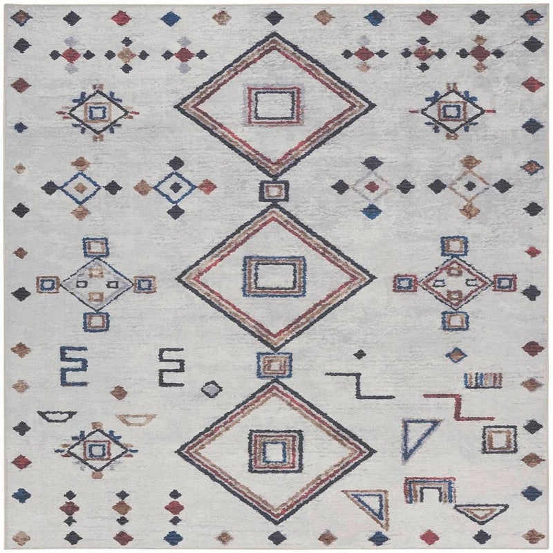 Nicole Curtis Bohemian Diamond Rectangle Area Rug Machine Washable Ivory Multicolor SR108 Made In Turkey
