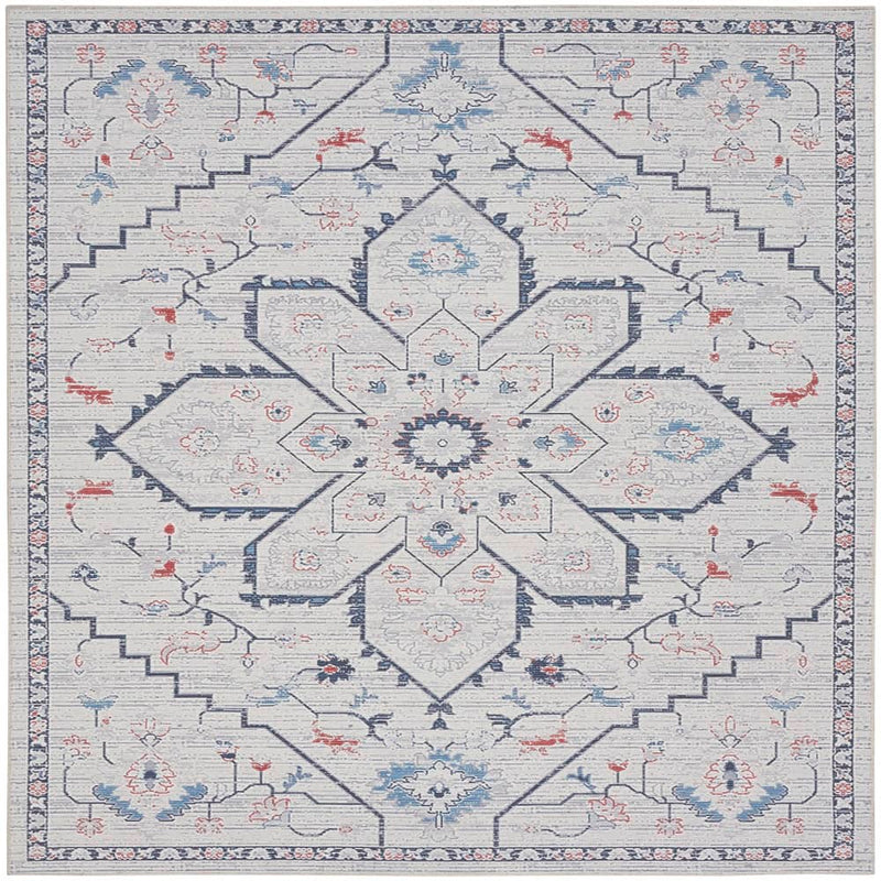 Nicole Curtis Farmhouse Persian Rectangle Area Rug Machine Washable Ivory Blue SR110 Made In Turkey