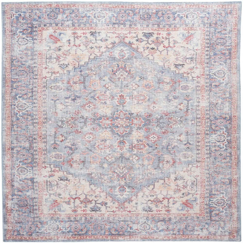 Nicole Curtis Vintage Persian Rectangle Area Rug Machine Washable Blue Multicolor SR104 Made In Turkey