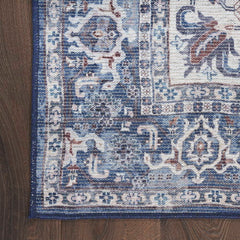 Nicole Curtis Vintage Persian Rectangle Area Rug Machine Washable Navy Ivory SR104 Made In Turkey