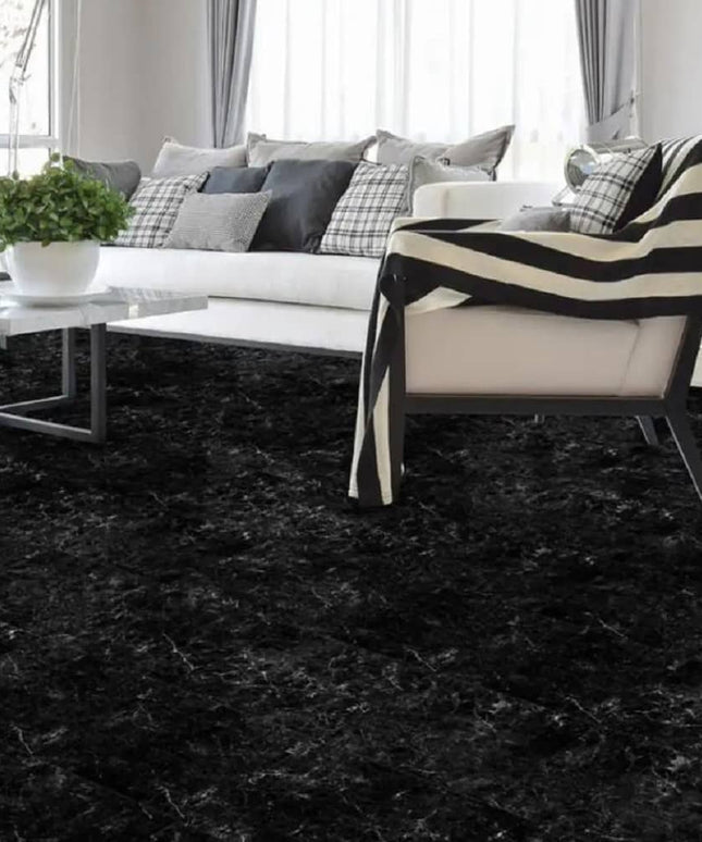 Perfection Gemstone Stone Look Luxury Vinyl Tile Floating Floors Cambrian Black Marble Room