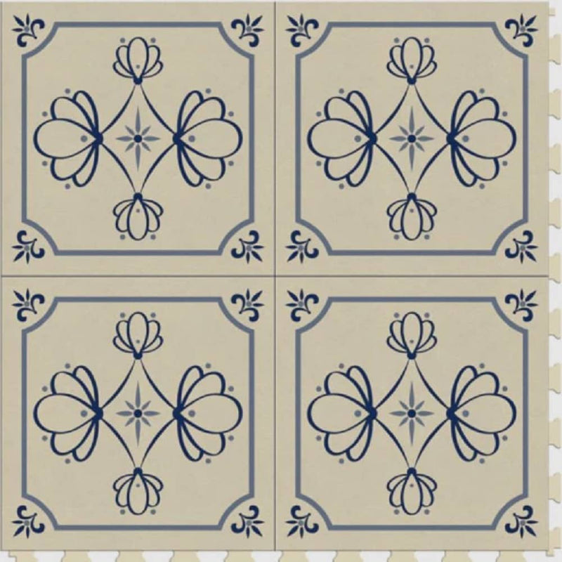 Perfection Geo Geometric Design Luxury Vinyl Tiles  Floating Floors Azulejo Blue Beige