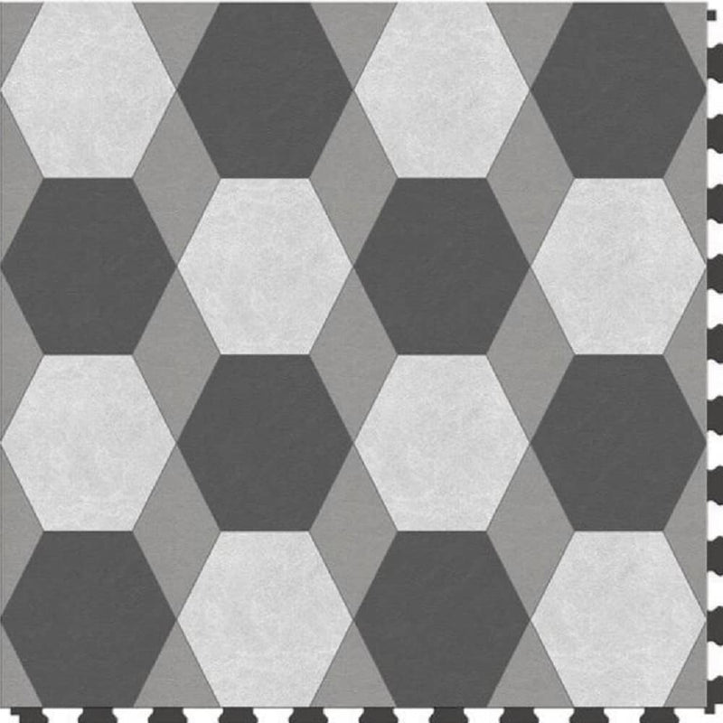 Perfection Margo Geometric Design Luxury Vinyl Tiles  Floating Floors York Dark Gray Black and White